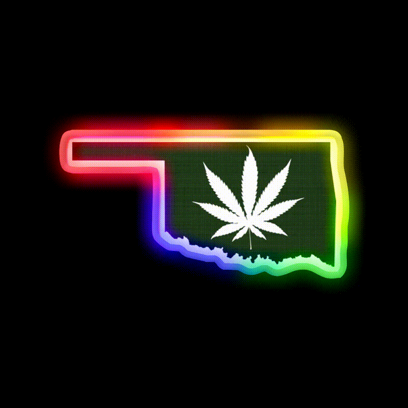 Leaf Oklahoma Hemp Inspired Green Leaf Led Neon Sign Rgb Color - LED neon sign close-up detail