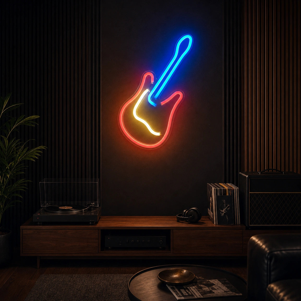 Leaning Electric Guitar LED Neon Sign high-converting product image