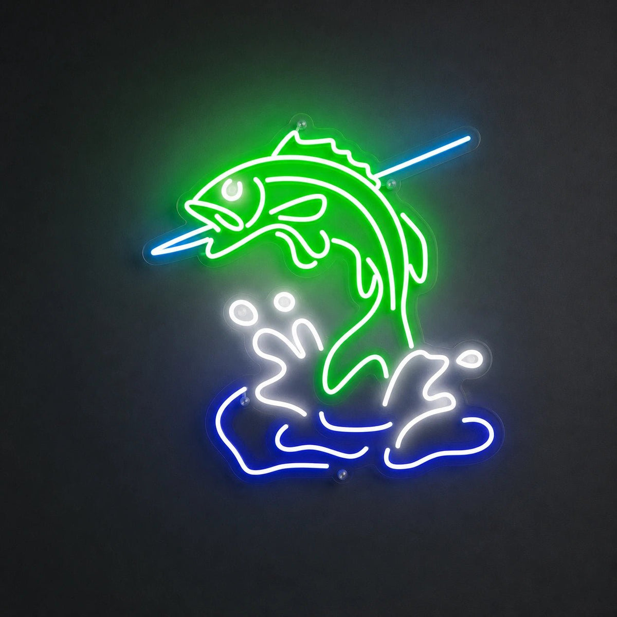 Leaping Bass Fish Over Splashing Water LED Neon Sign - Shineneon