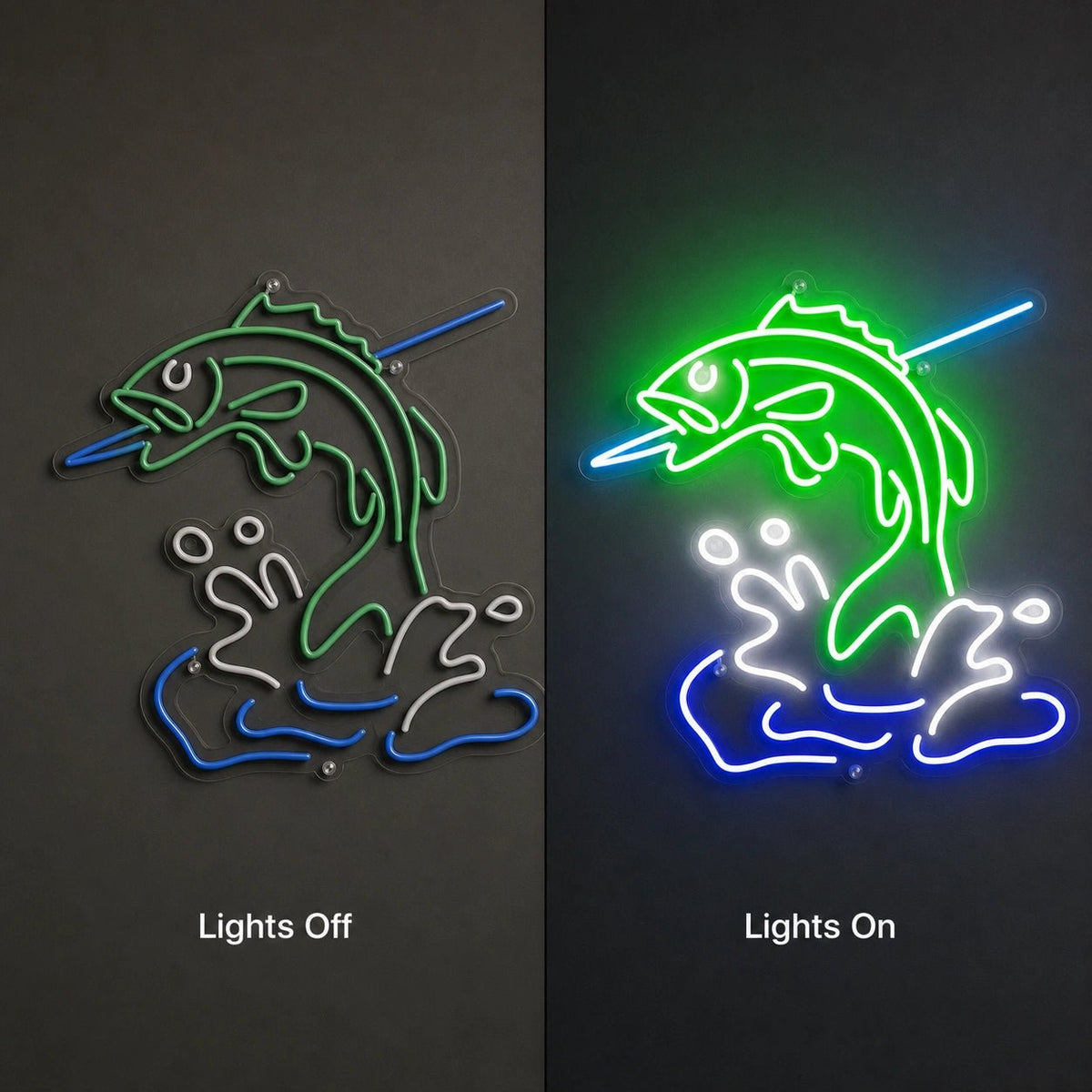 Leaping Bass Fish Over Splashing Water LED Neon Sign - Shineneon
