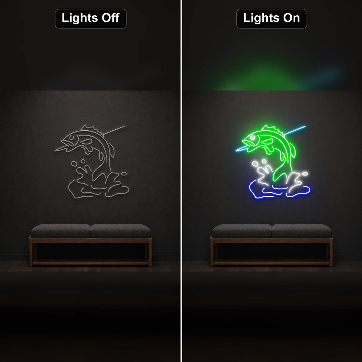 Leaping Bass Fish Over Splashing Water LED Neon Sign Home Garage Wall Decoration - Shineneon