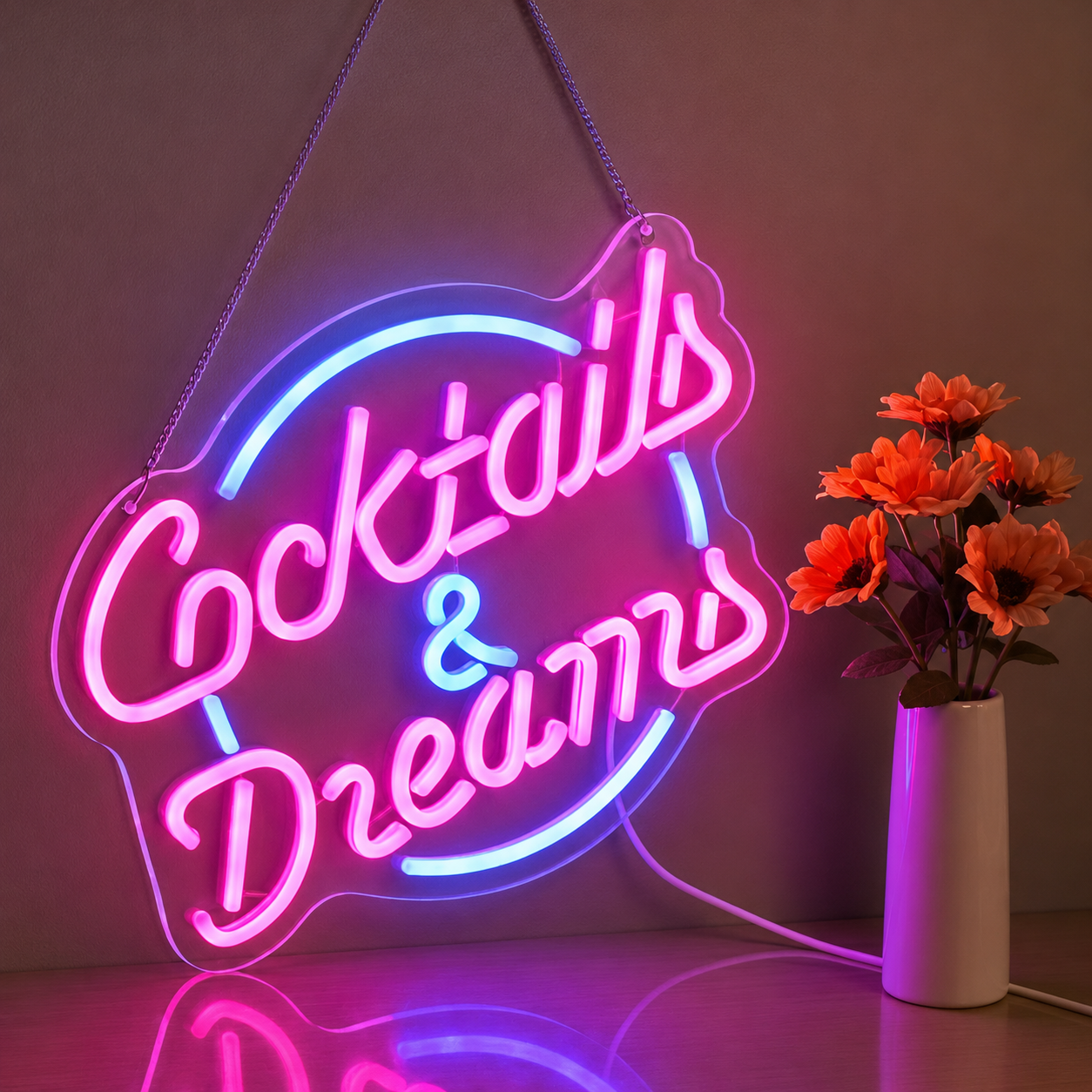 LED Cocktails Dreams Neon Sign Pink Blue Usb Powered Wall Light LED Neon Sign main product image