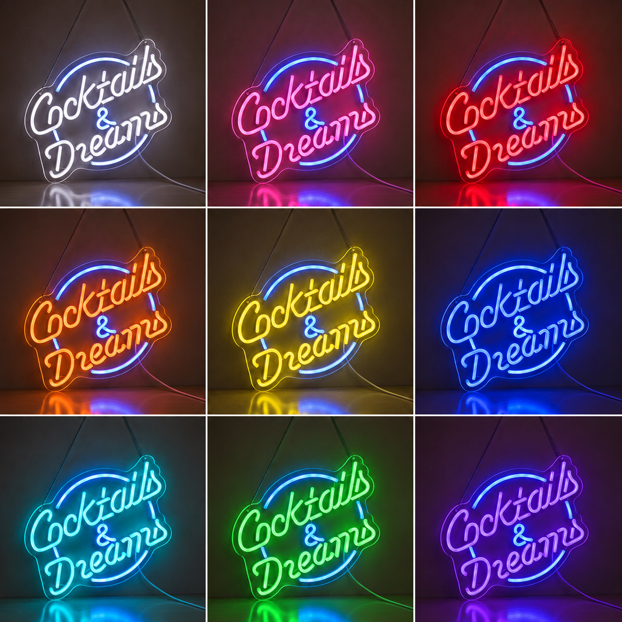 LED Cocktails Dreams Neon Sign Pink Blue Usb Powered Wall Light LED Neon Sign color grid