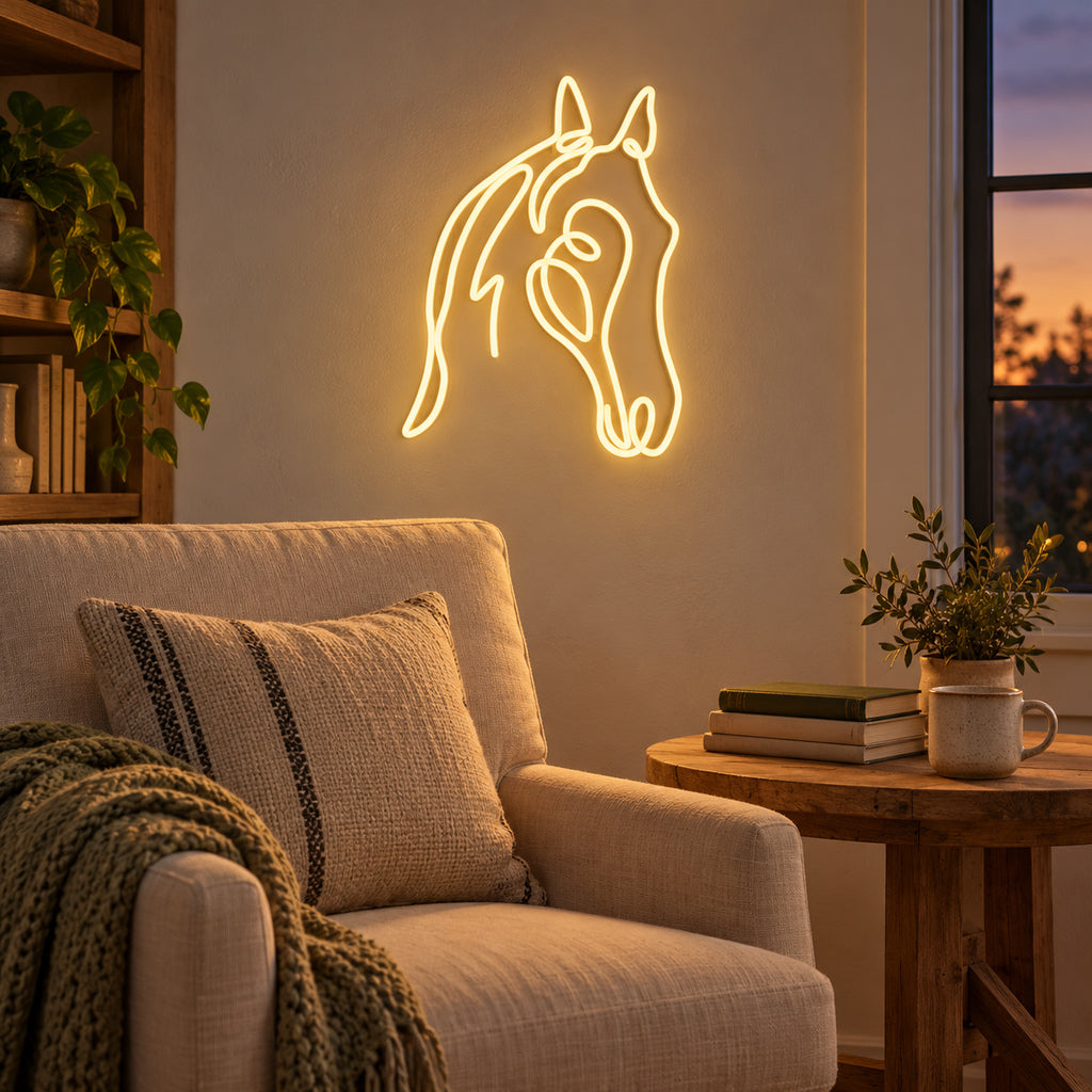 One Line Horse Head Tiled Wall LED Neon Sign — original product image 02
