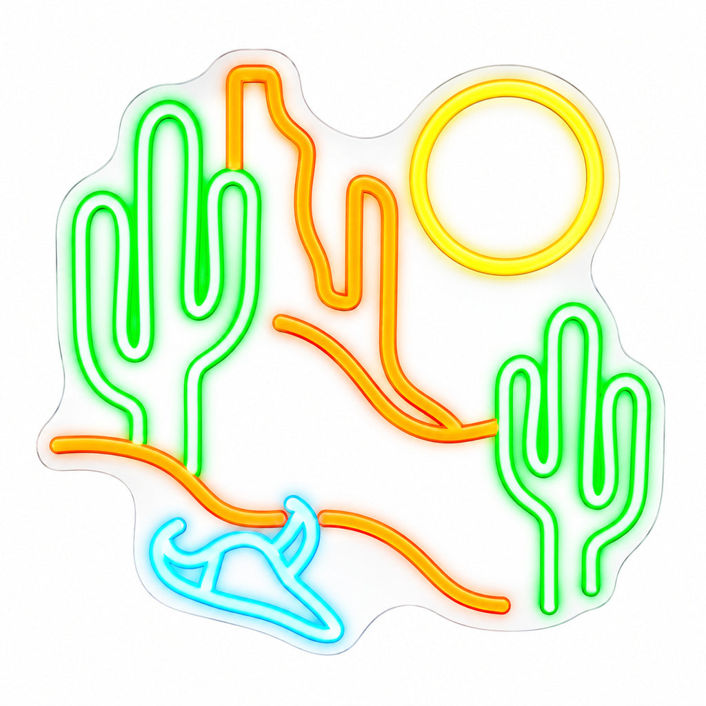 Two Cactus Desert Bull Skull Sun LED Neon Sign — original product image 06