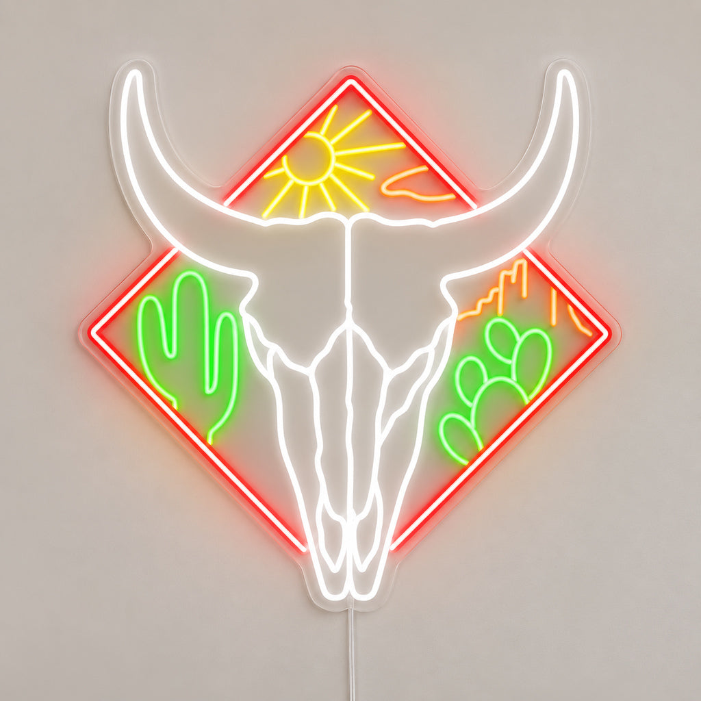 Western Bull Skull Bookshelf LED Neon Sign — original product image 06