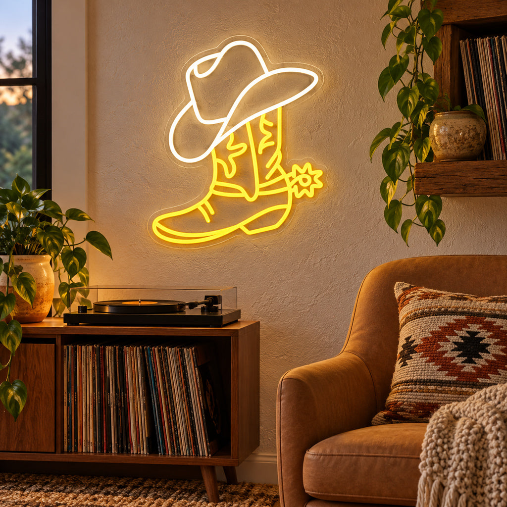 Western Rodeo Boot Hat LED Neon Sign — original product image 02