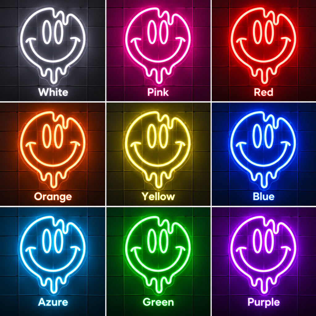 Melting Smiley Face Pink LED Neon Sign color grid