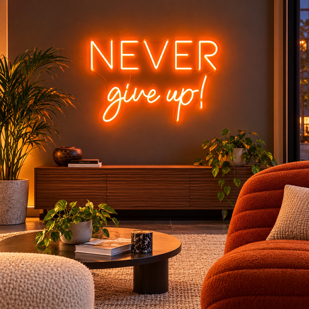 Never Give Up LED Neon Sign lifestyle scene