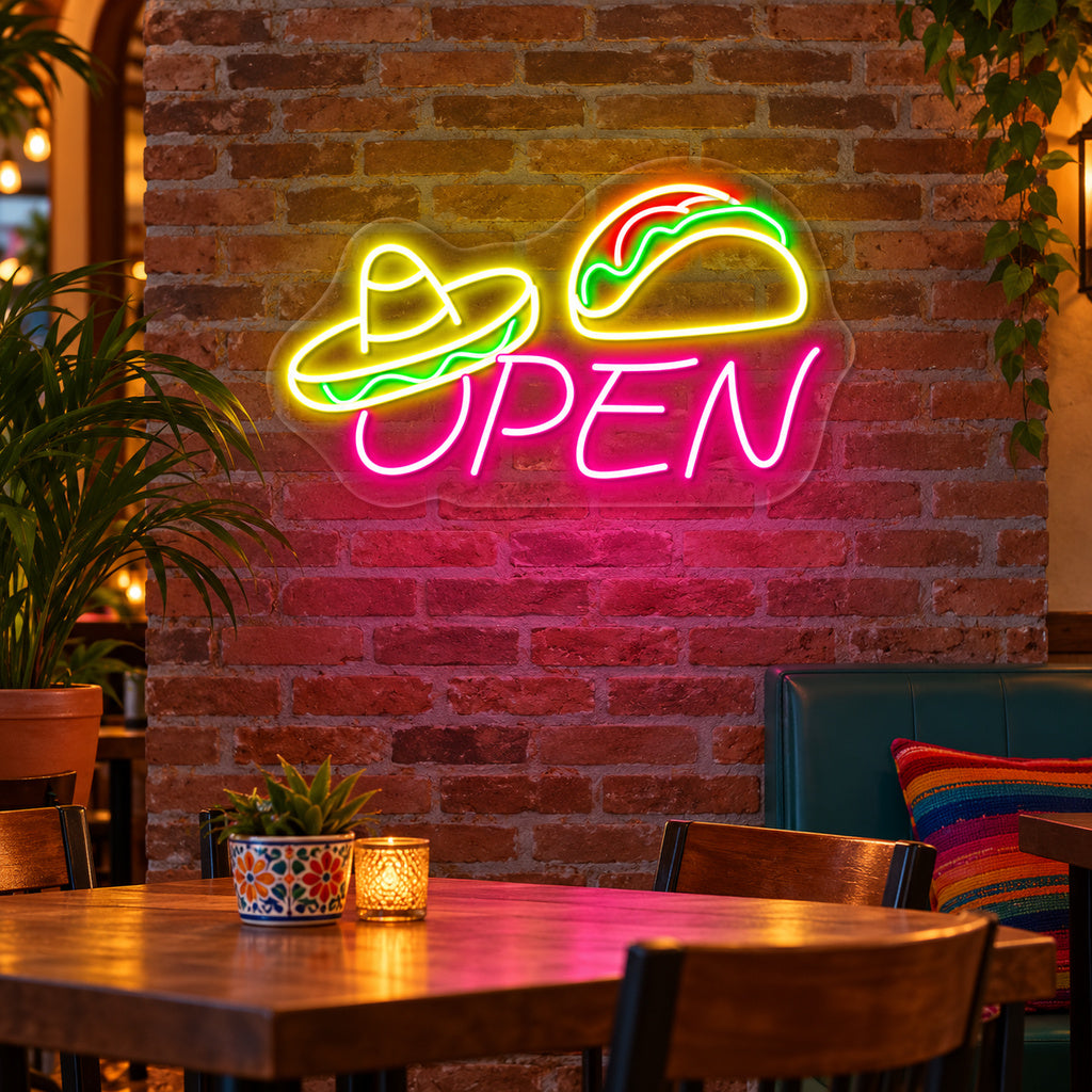 Taco Sombrero Open LED Neon Sign lifestyle scene