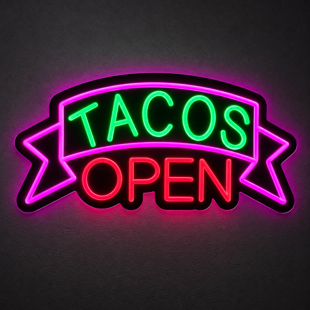 Tacos Open Green Pink LED Neon Sign main product image