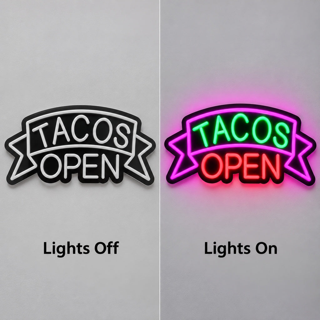 Tacos Open Green Pink LED Neon Sign lights off/on