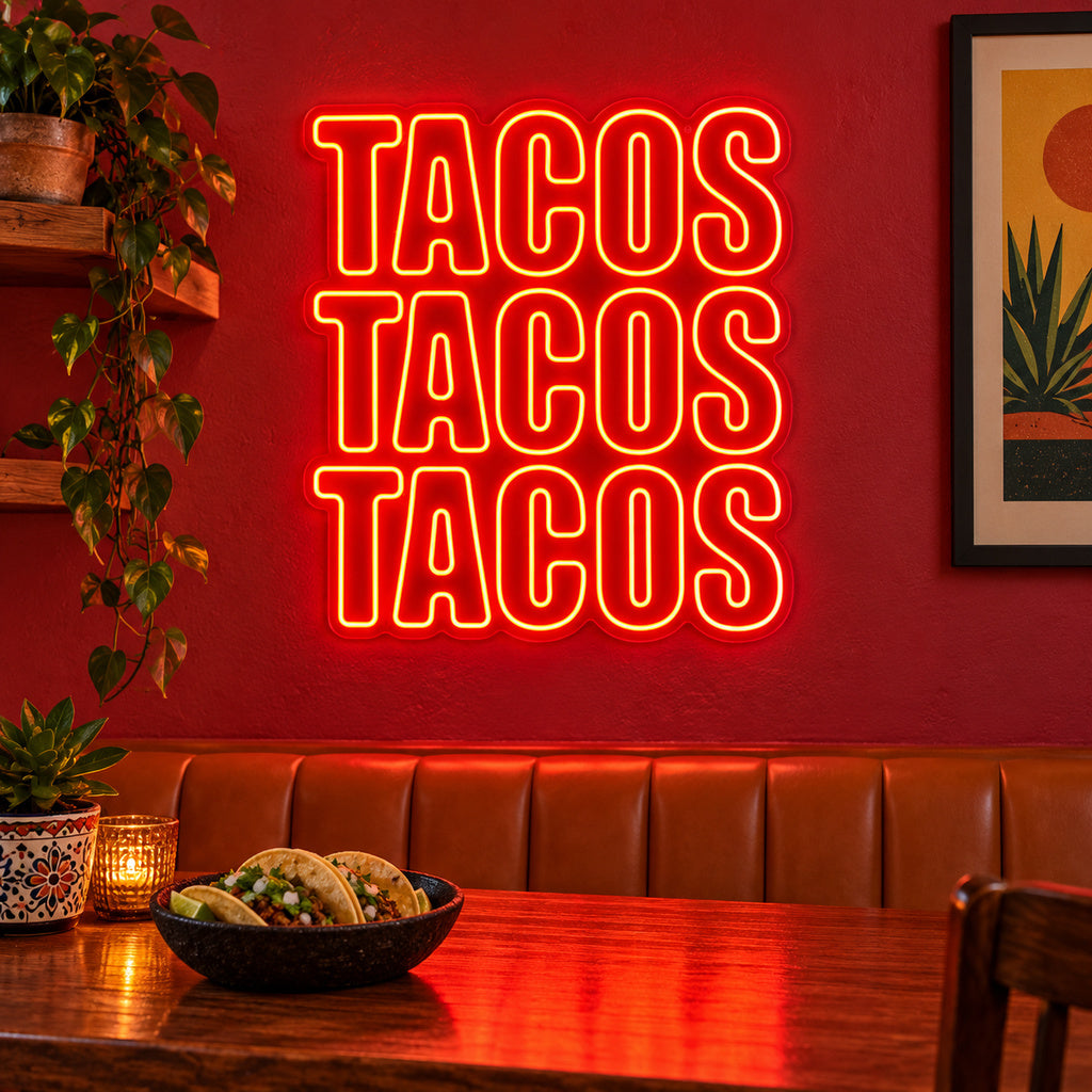 Tacos Tacos Tacos LED Neon Sign lifestyle scene