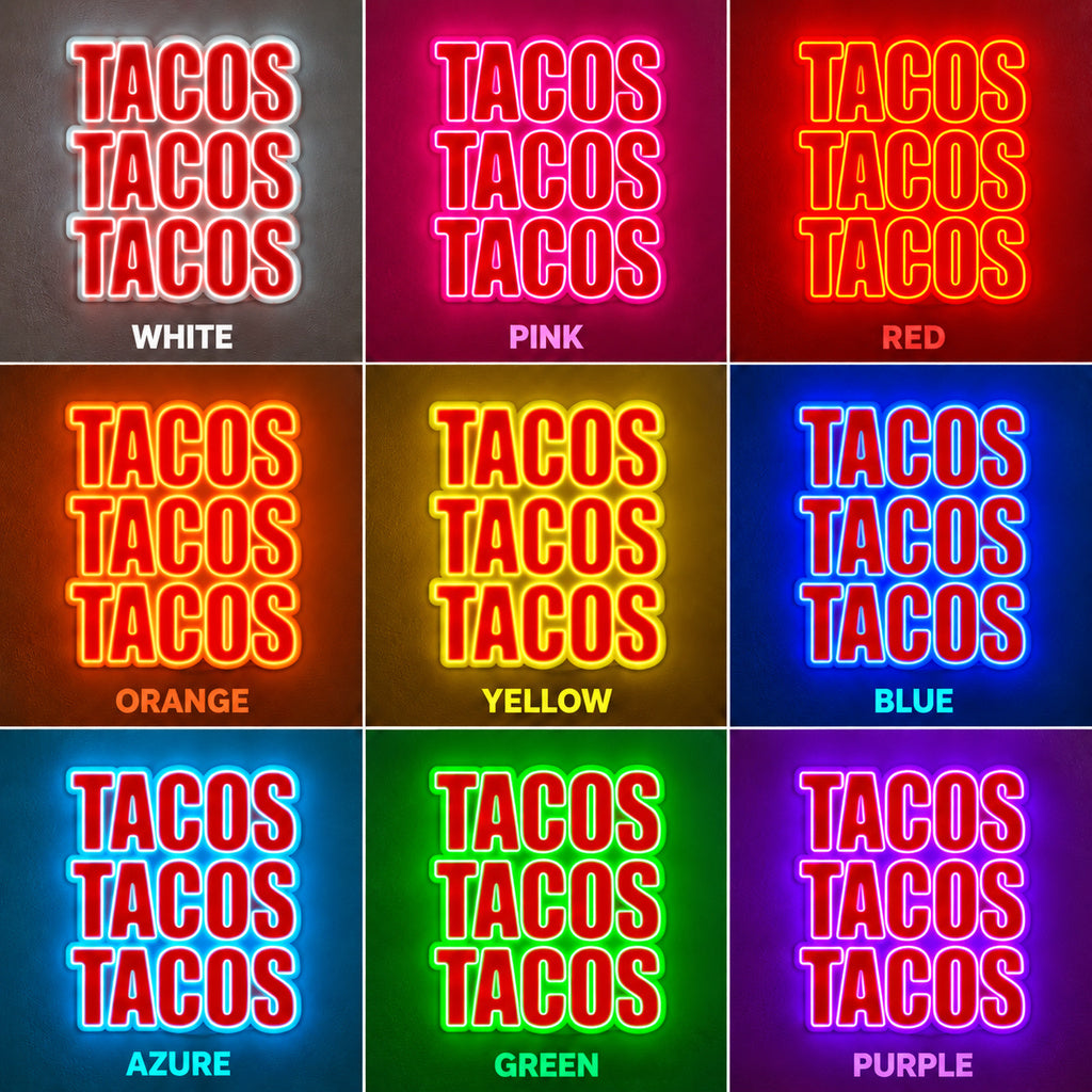 Tacos Tacos Tacos LED Neon Sign color grid