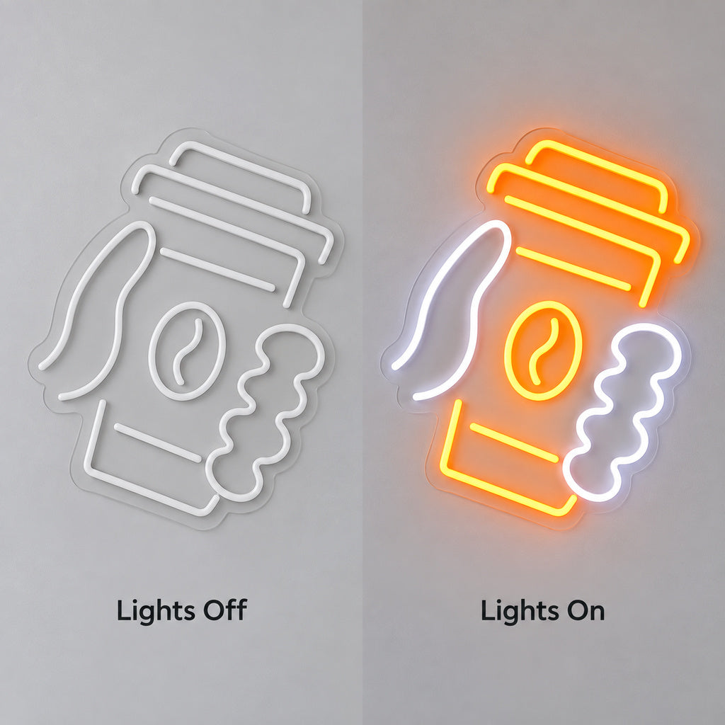 Takeaway Coffee Cup LED Neon Sign lights off/on