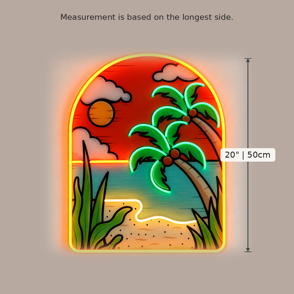 Tropical Beach Sunset LED Neon Sign size guide