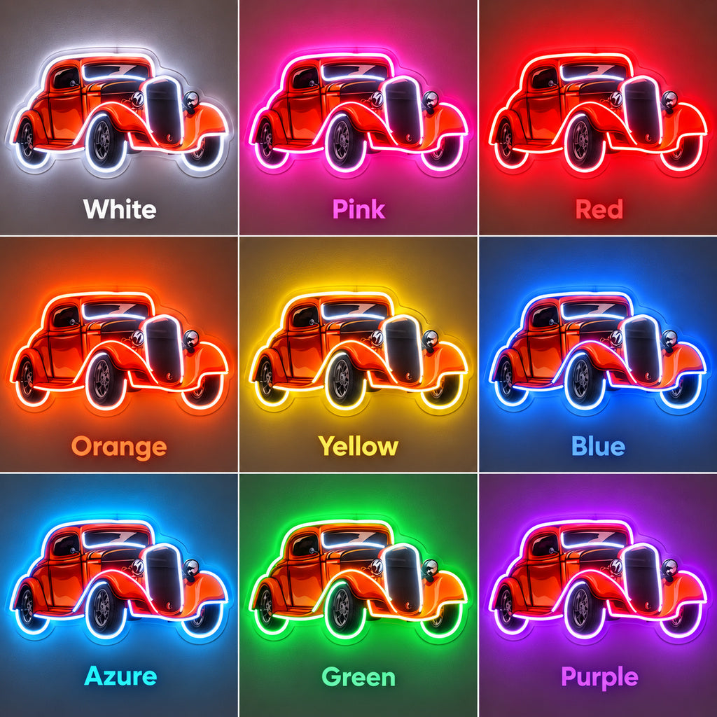 Vintage Orange Car LED Neon Sign color grid