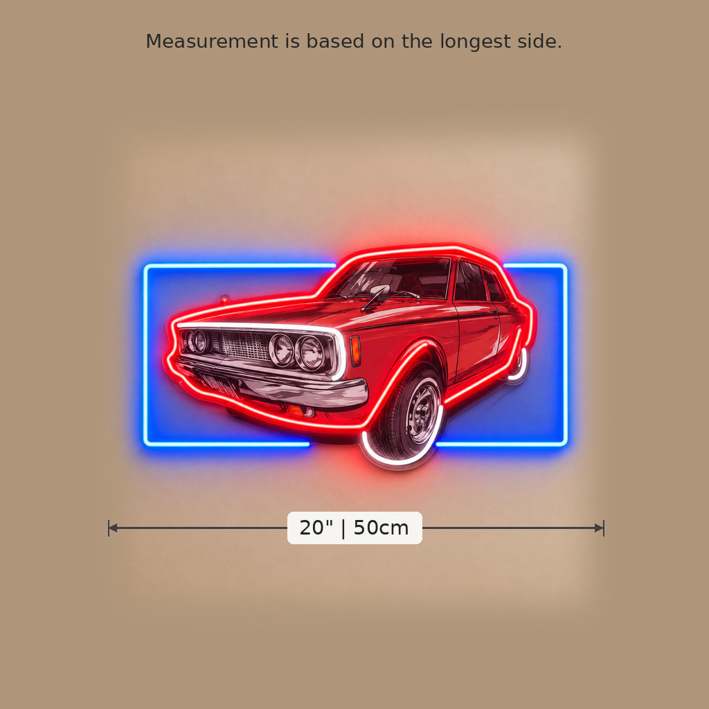 Vintage Red Muscle Car LED Neon Sign size guide