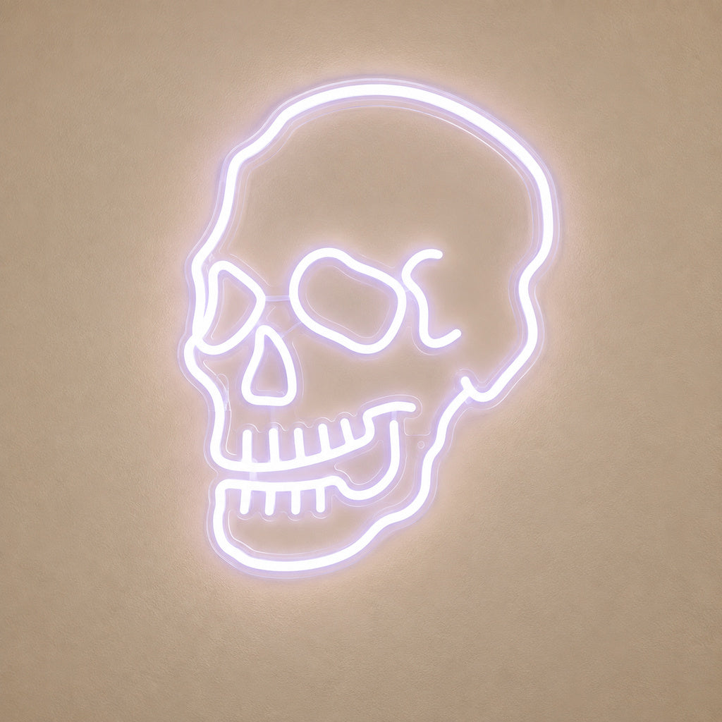 White Skull Outline LED Neon Sign solid background