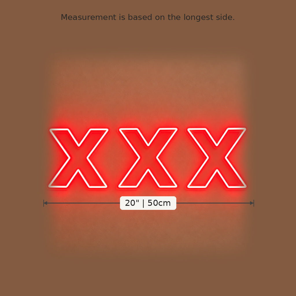 XXX Red LED Neon Sign size guide