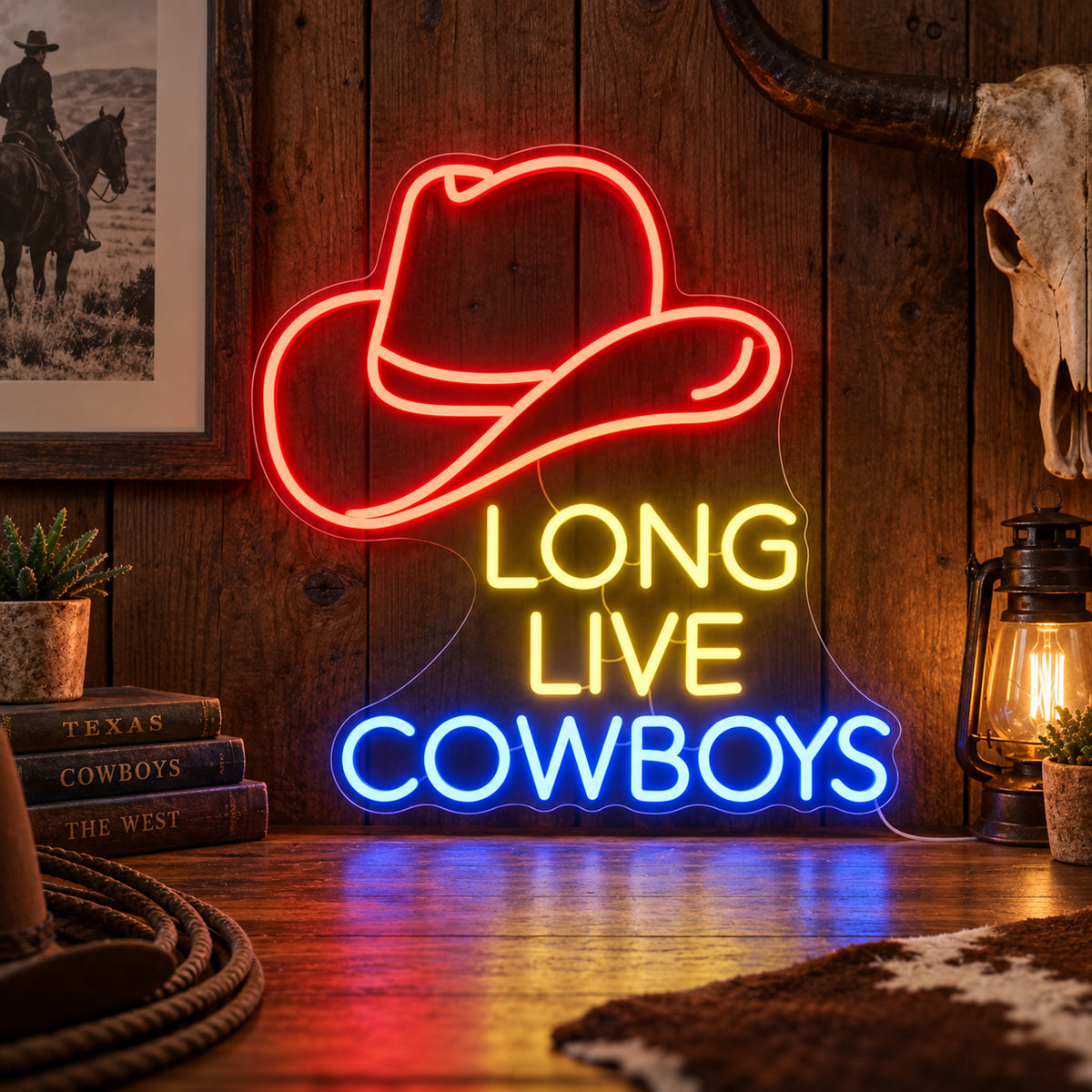 Long Live Cowboys Hat LED Neon Sign Garage Neon Sign image 01