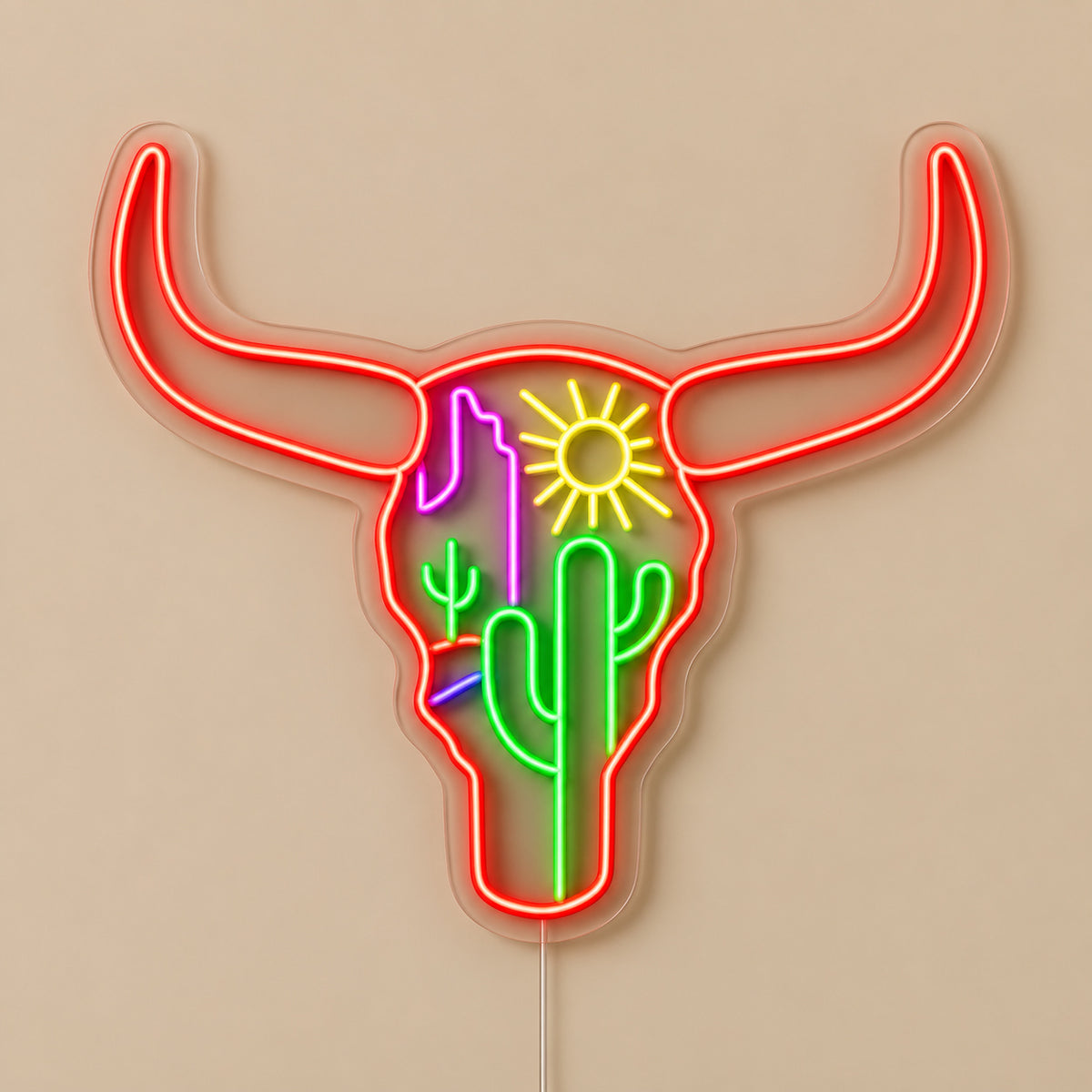 Longhorn Skull Cactus Desert LED Neon Sign image 06