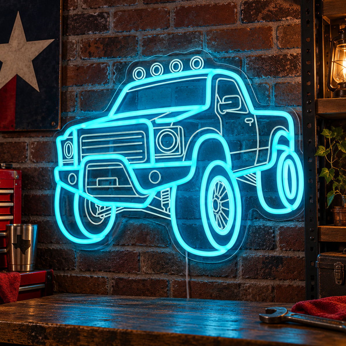 Pickup Truck 4x4 Brick Wall LED Neon Sign image 01