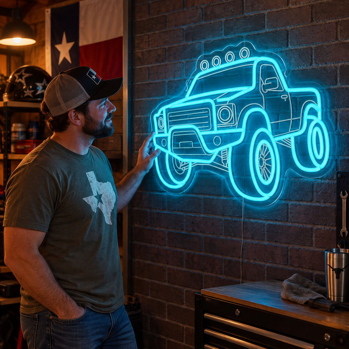 Pickup Truck 4x4 Brick Wall LED Neon Sign image 02