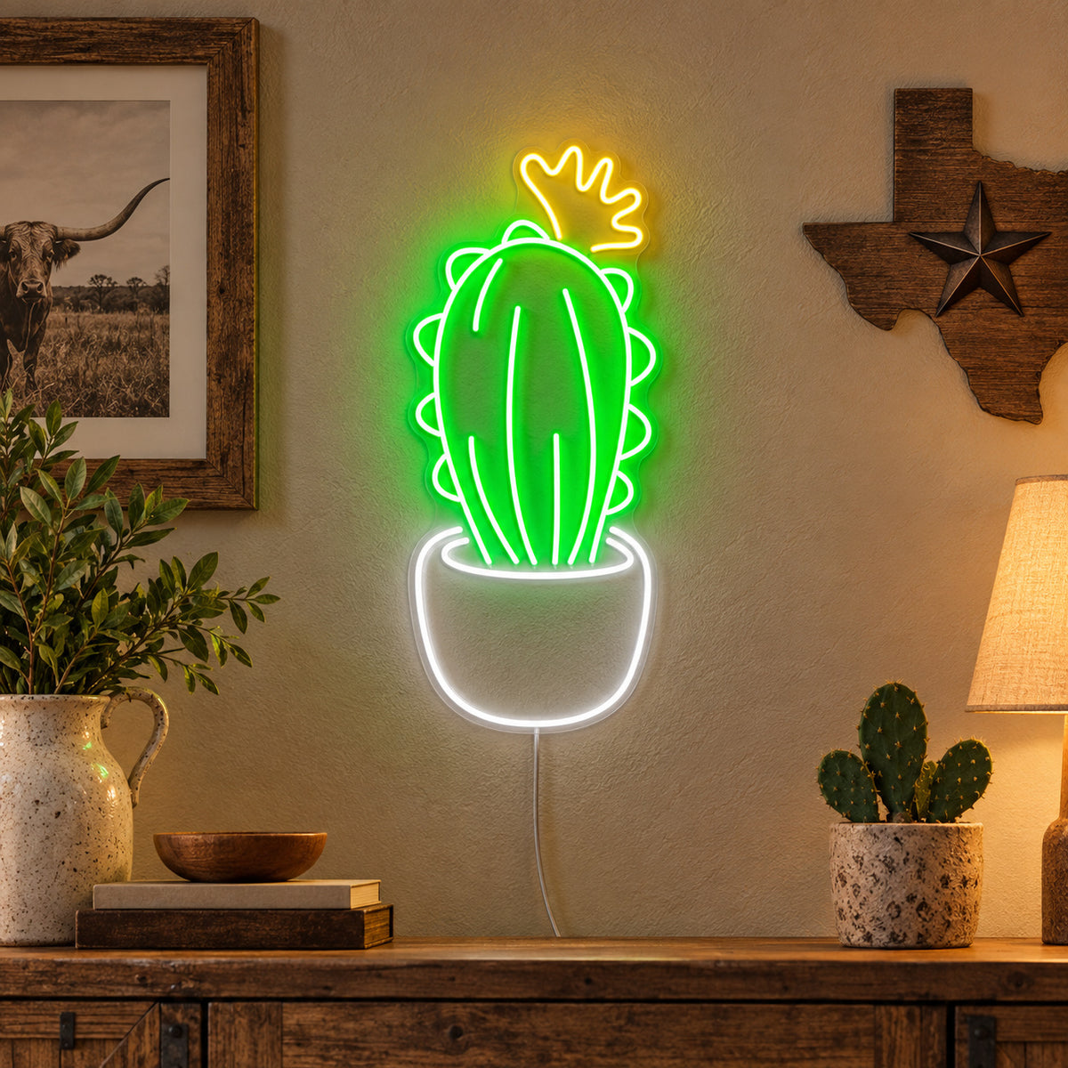 Potted Cactus Room LED Neon Sign image 01