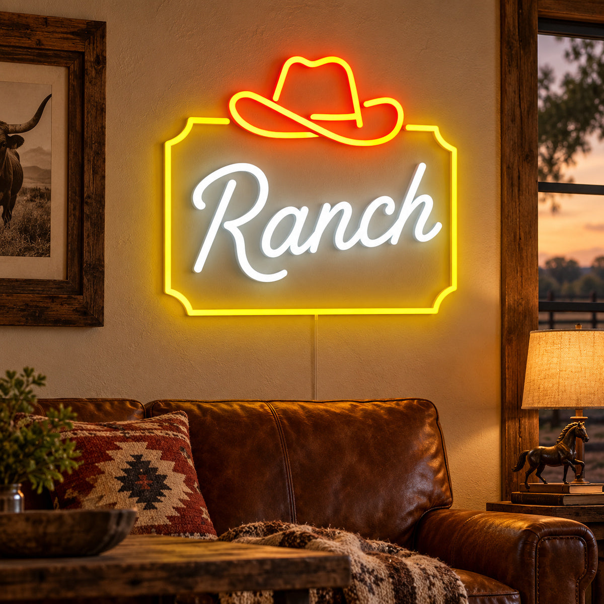 Ranch Cowboy Hat Frame Vintage LED Neon Sign Garage Neon Sign image 01