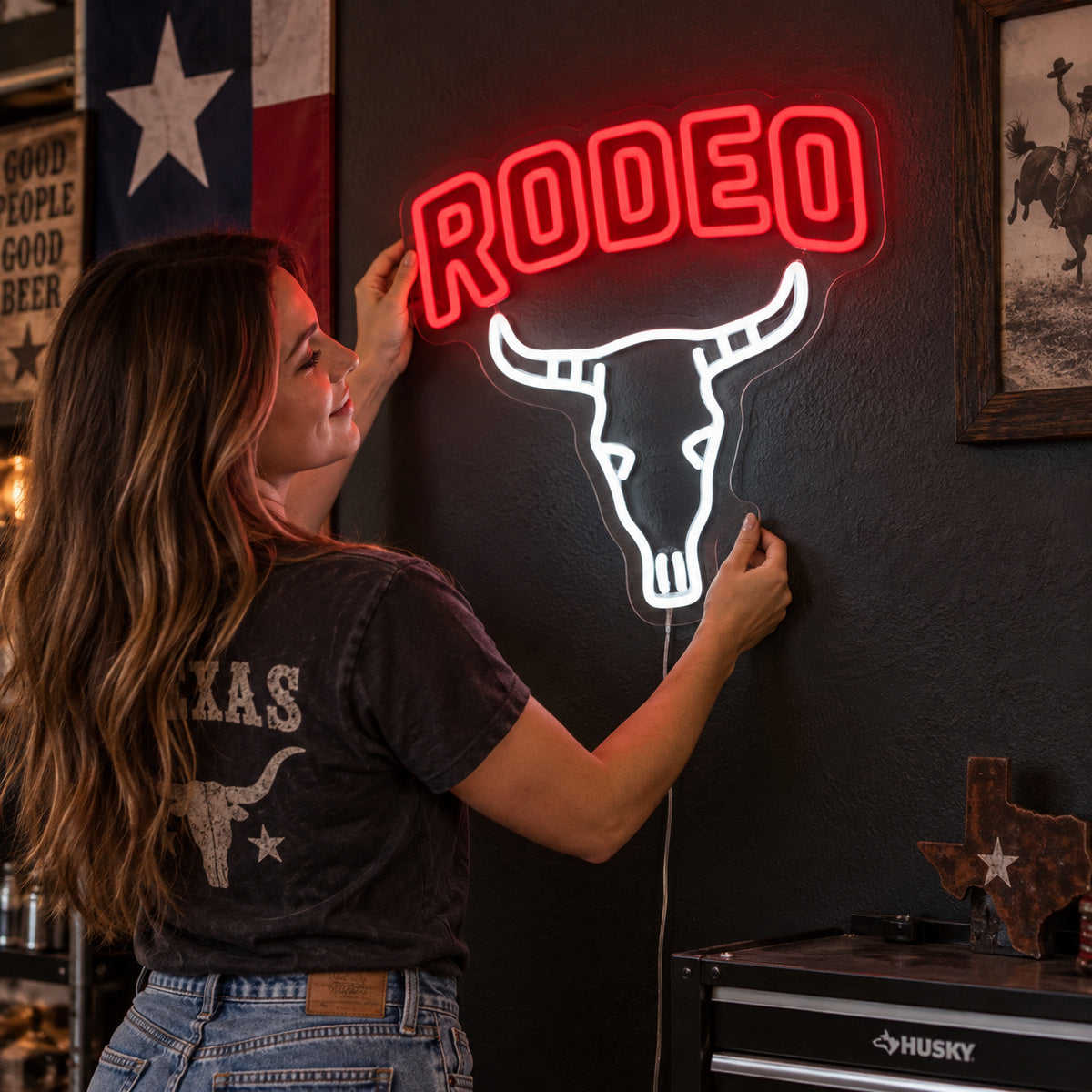 Rodeo Bull Skull Vintage LED Neon Sign Garage Neon Sign image 02