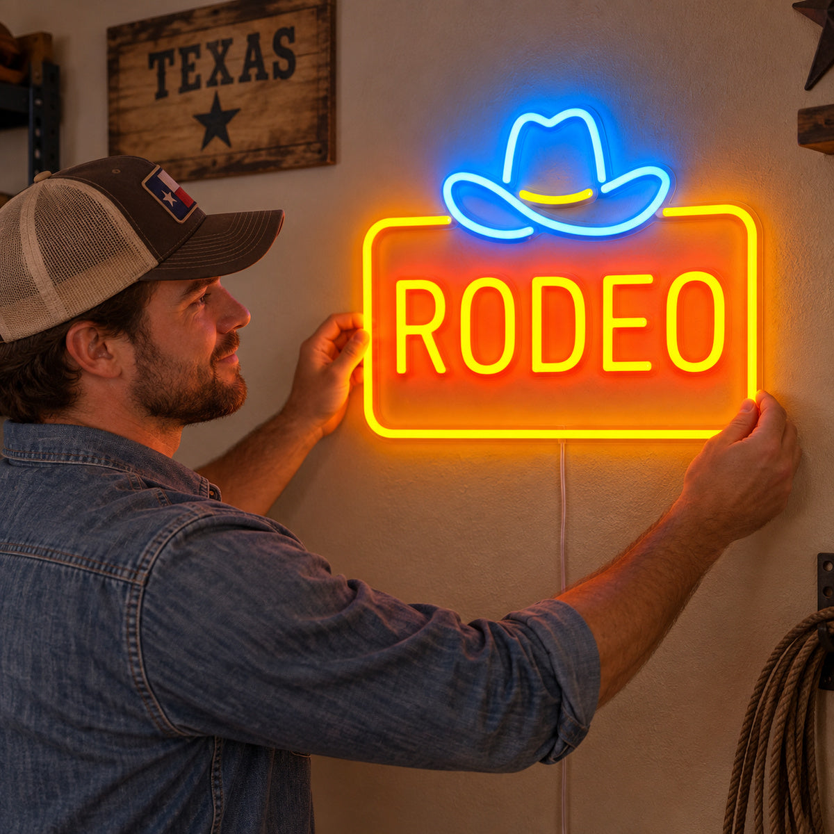 Rodeo Cowboy Hat Frame Vintage LED Neon Sign Garage Neon Sign image 02