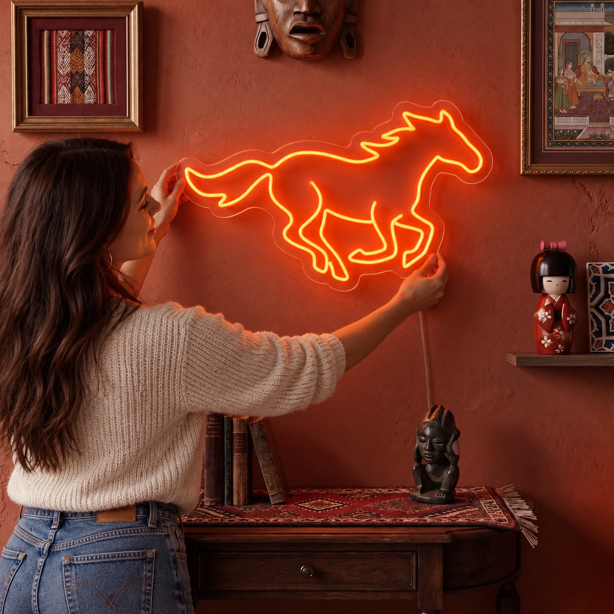 Running Mustang Western Bar Vintage LED Neon Sign Garage Neon Sign image 02