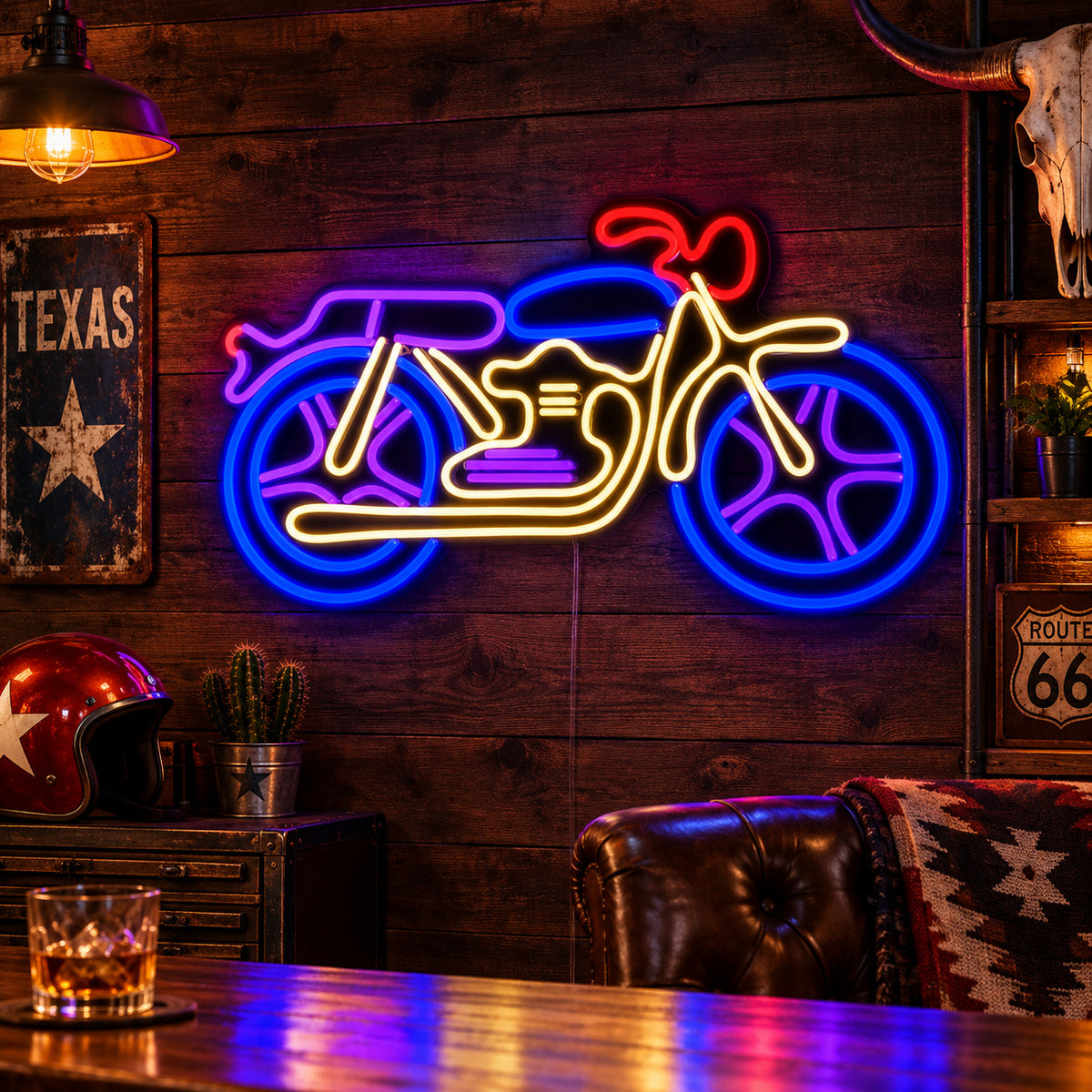 Saddlebag Cruiser Motorcycle Vintage LED Neon Sign Garage Neon Sign image 01
