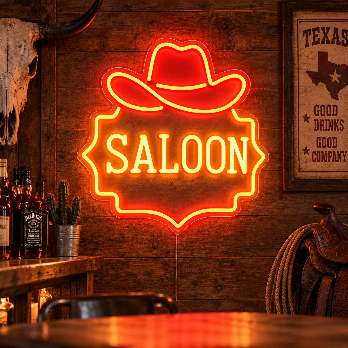 Saloon Cowboy Hat Garage Neon Sign Vintage LED Neon Sign Garage Neon Sign image 01