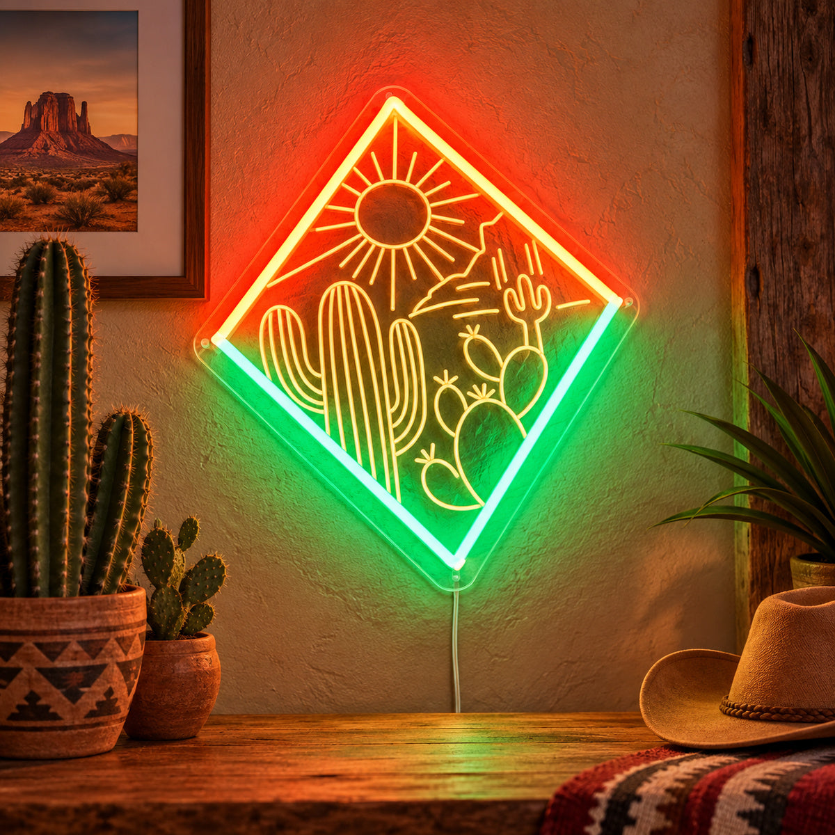 Southwest Cactus Sunset Vintage LED Neon Sign Garage Neon Sign image 01