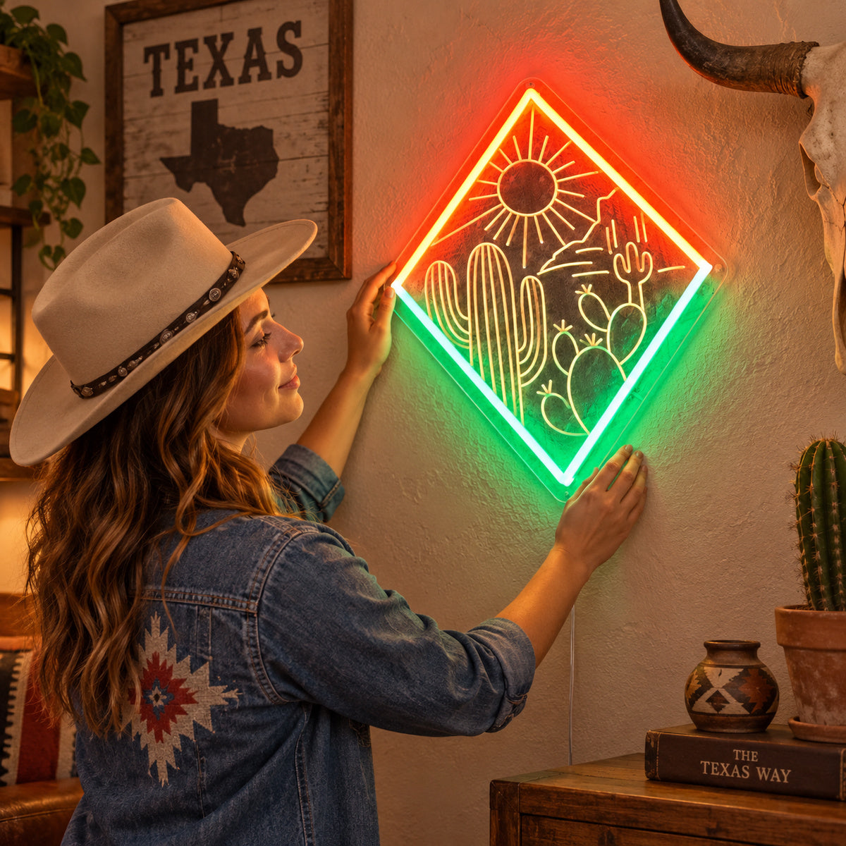 Southwest Cactus Sunset Vintage LED Neon Sign Garage Neon Sign image 02