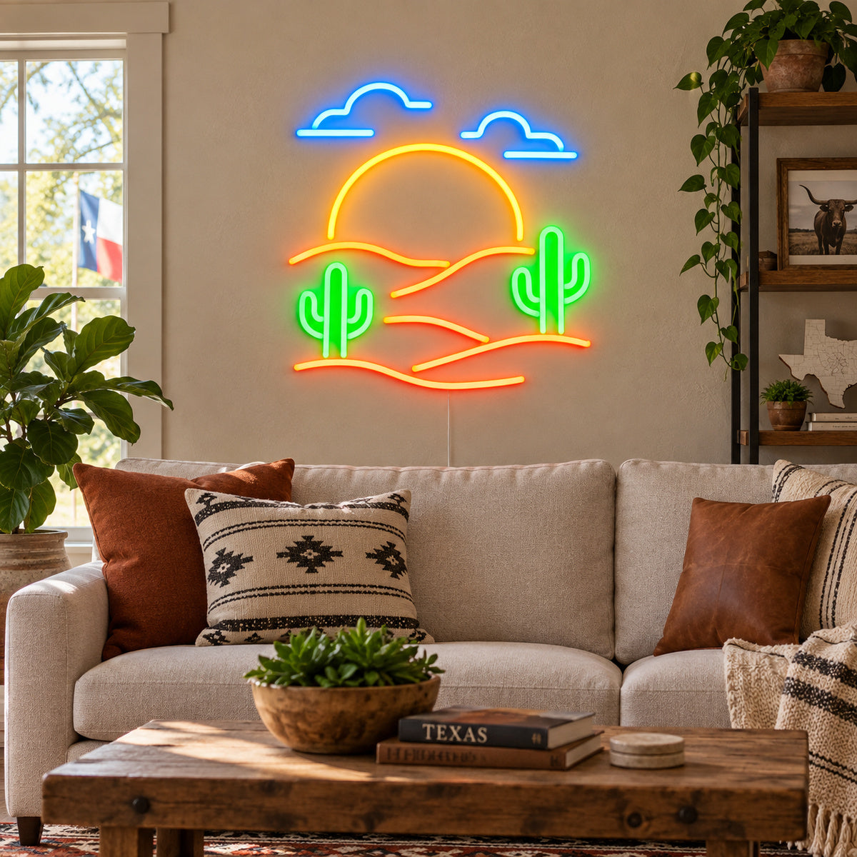 Sunset Desert Cactus Vintage LED Neon Sign Garage Neon Sign image 03