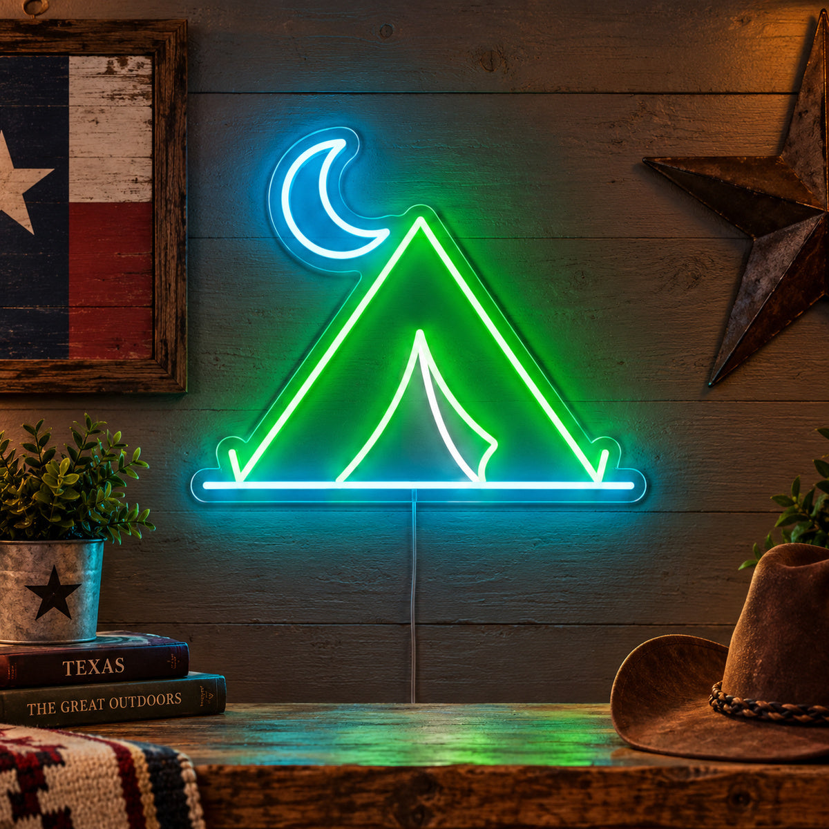 Tent Crescent Moon Vintage LED Neon Sign Garage Neon Sign image 01