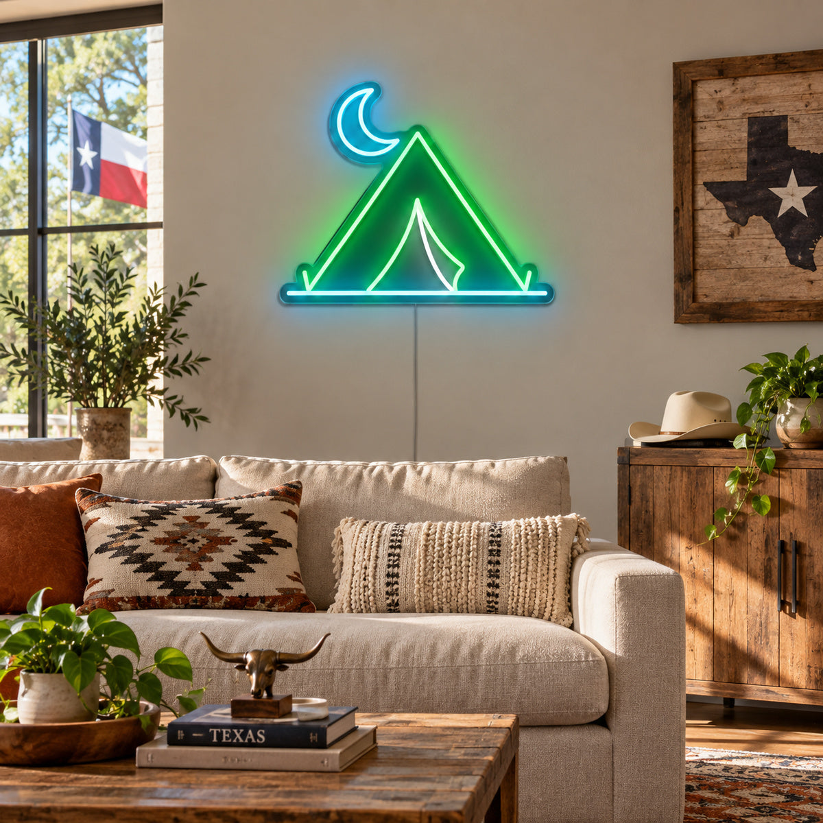 Tent Crescent Moon Vintage LED Neon Sign Garage Neon Sign image 03