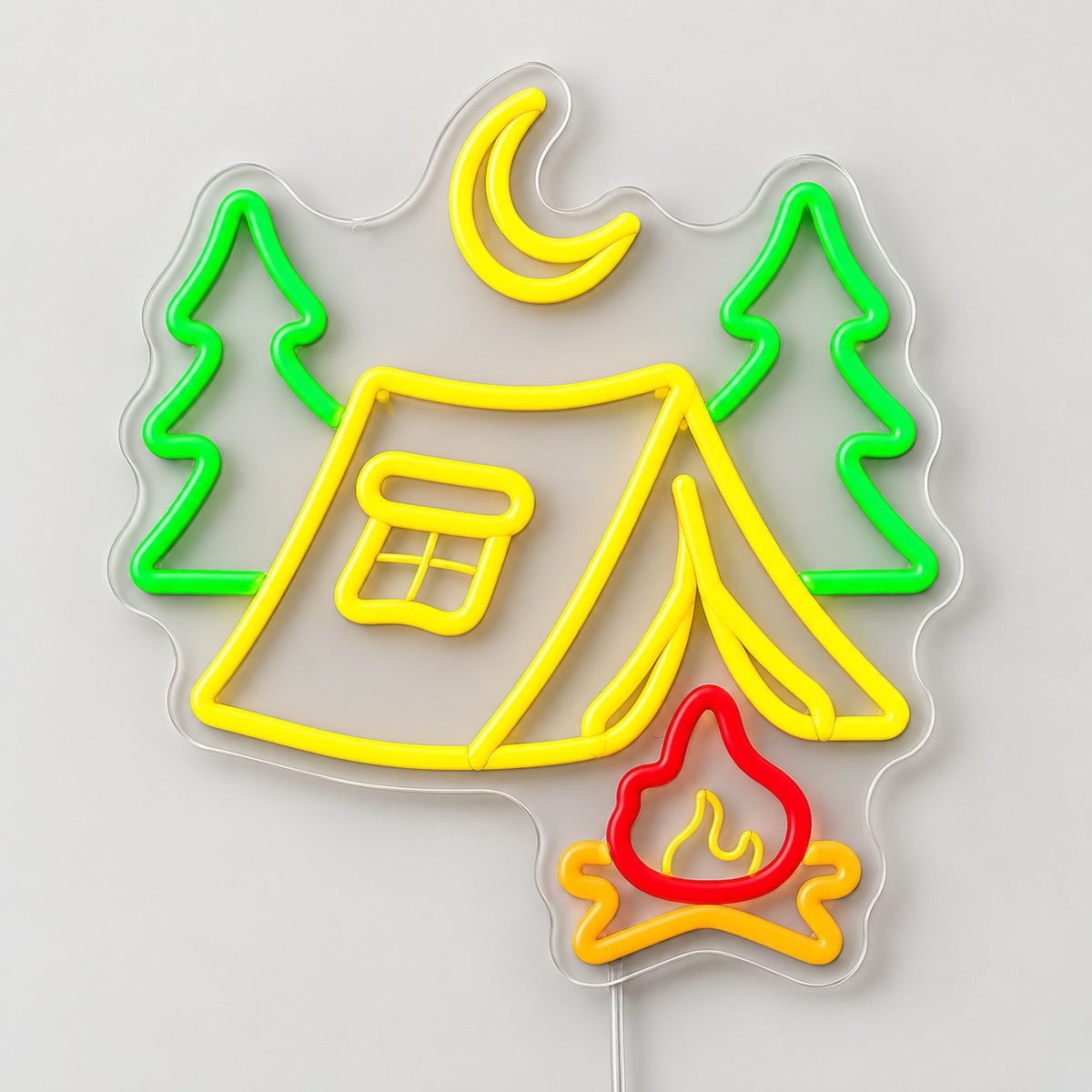 Tent Pine Trees Crescent Moon Campfire Vintage LED Neon Sign Garage Neon Sign image 06