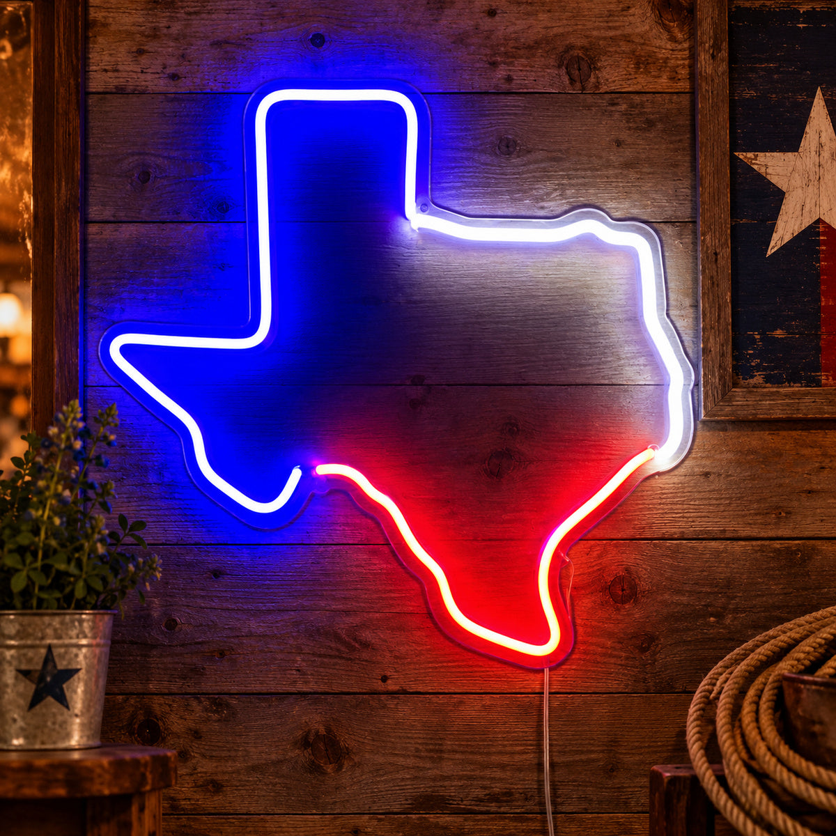 Texas Outline Flag Bands Vintage LED Neon Sign Garage Neon Sign image 01