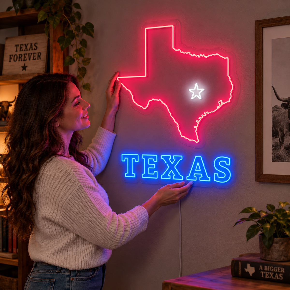 Texas State Map Star Vintage LED Neon Sign Garage Neon Sign image 02