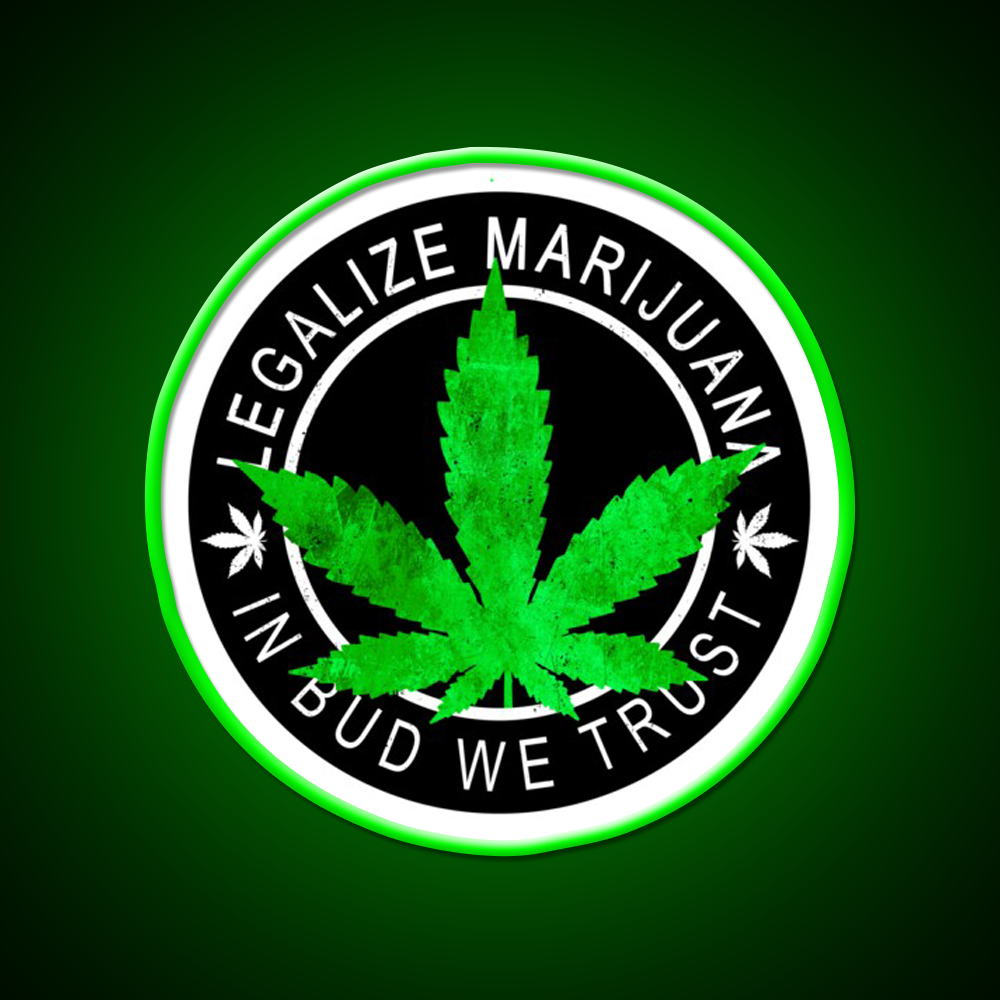 Legalize It Insignia In Bud We Trust Hemp Inspired Green Leaf Led Neon Sign Rgb Color - LED neon sign view 8