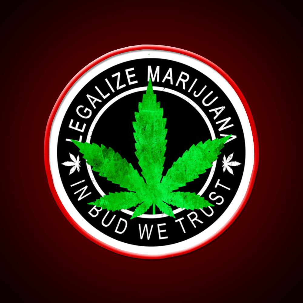 Legalize It Insignia In Bud We Trust Hemp Inspired Green Leaf Led Neon Sign Rgb Color - Shineneon