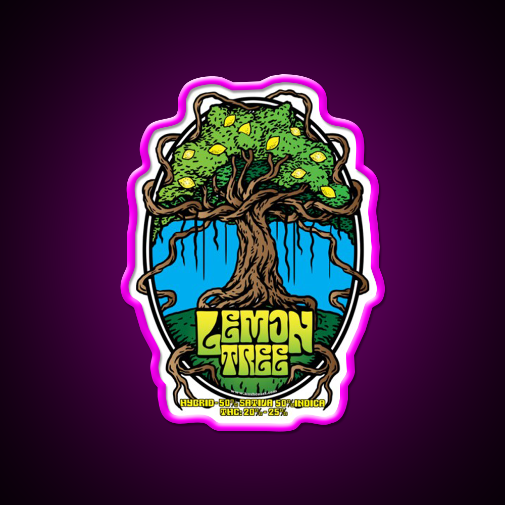 Lemon Tree Strain Art Hemp Inspired Green Leaf Led Neon Sign Rgb Color - Neon sign mounted on wall in room