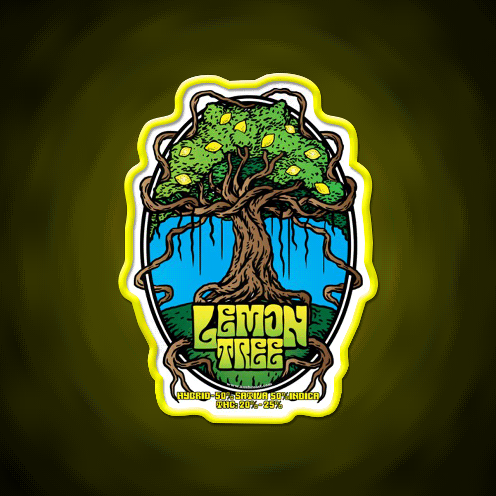 Lemon Tree Strain Art Hemp Inspired Green Leaf Led Neon Sign Rgb Color - Custom LED neon sign front view