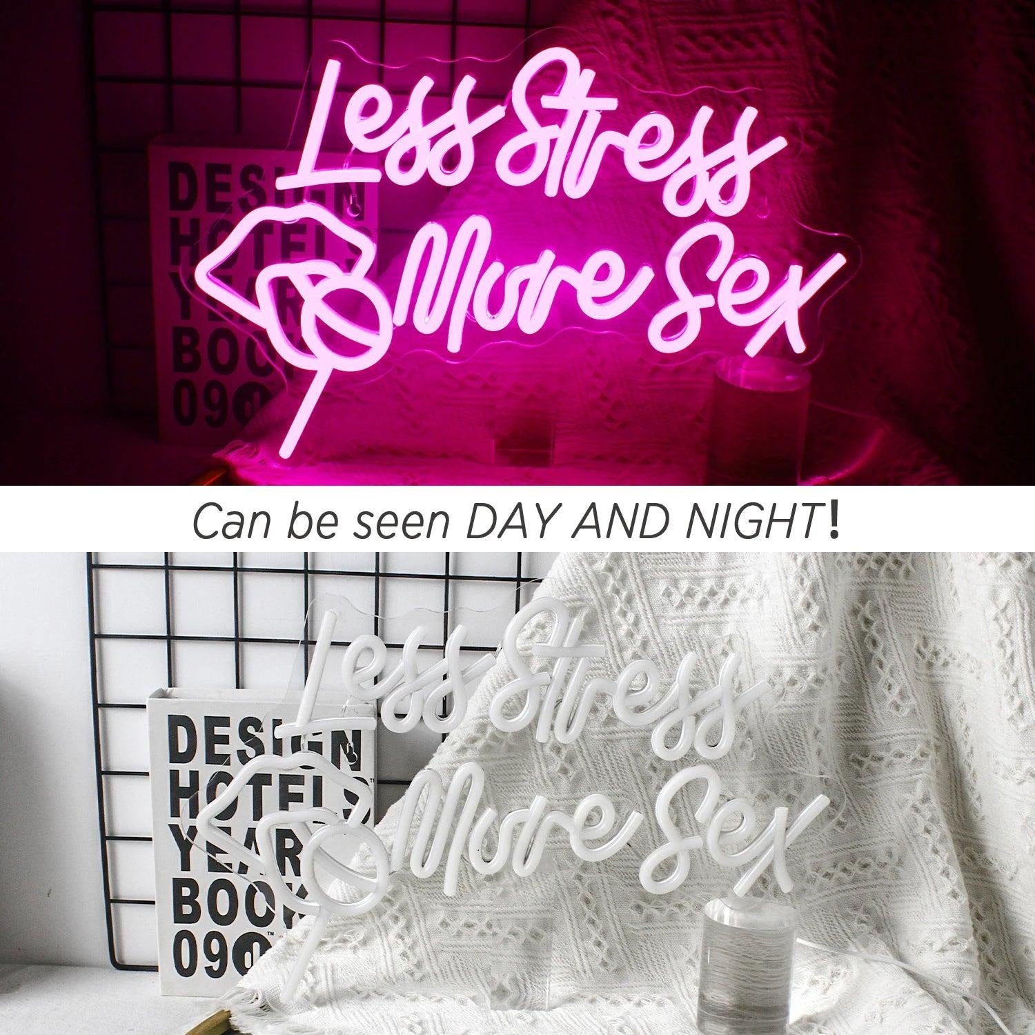 Less Stress More Sex Pink Led Neon Sign With Playful Gesture For Bedroom Bar Decor | Shineneon
