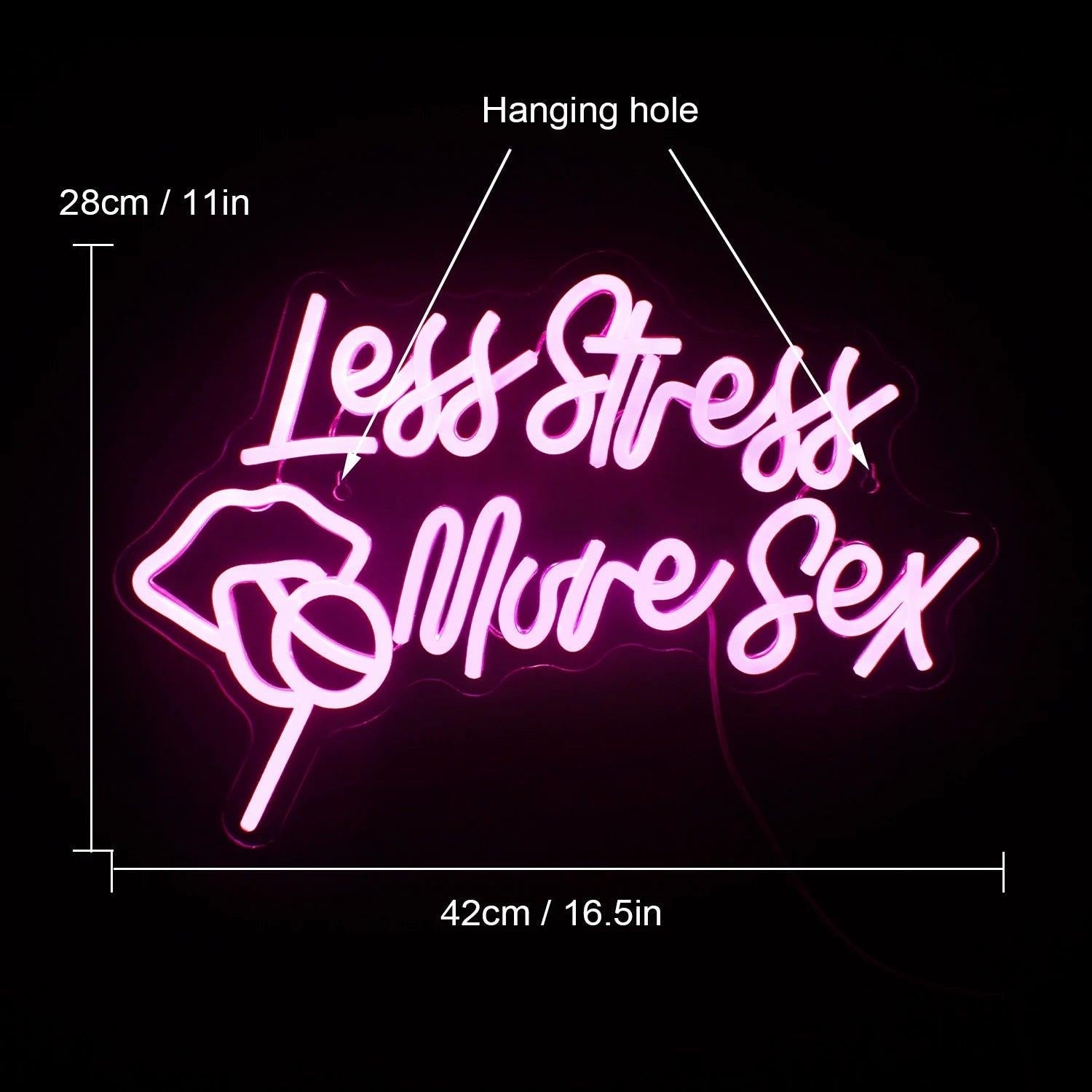 Less Stress More Sex Pink Led Neon Sign With Playful Gesture For Bedroom Bar Decor - Shineneon
