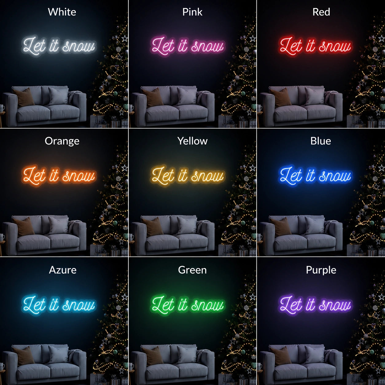 Let It Snow LED Neon Sign day and night comparison